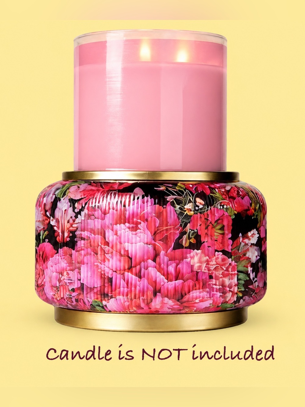Bath & Body Works Floral Glass Candle Holder in Red and Pink with Gold Trim